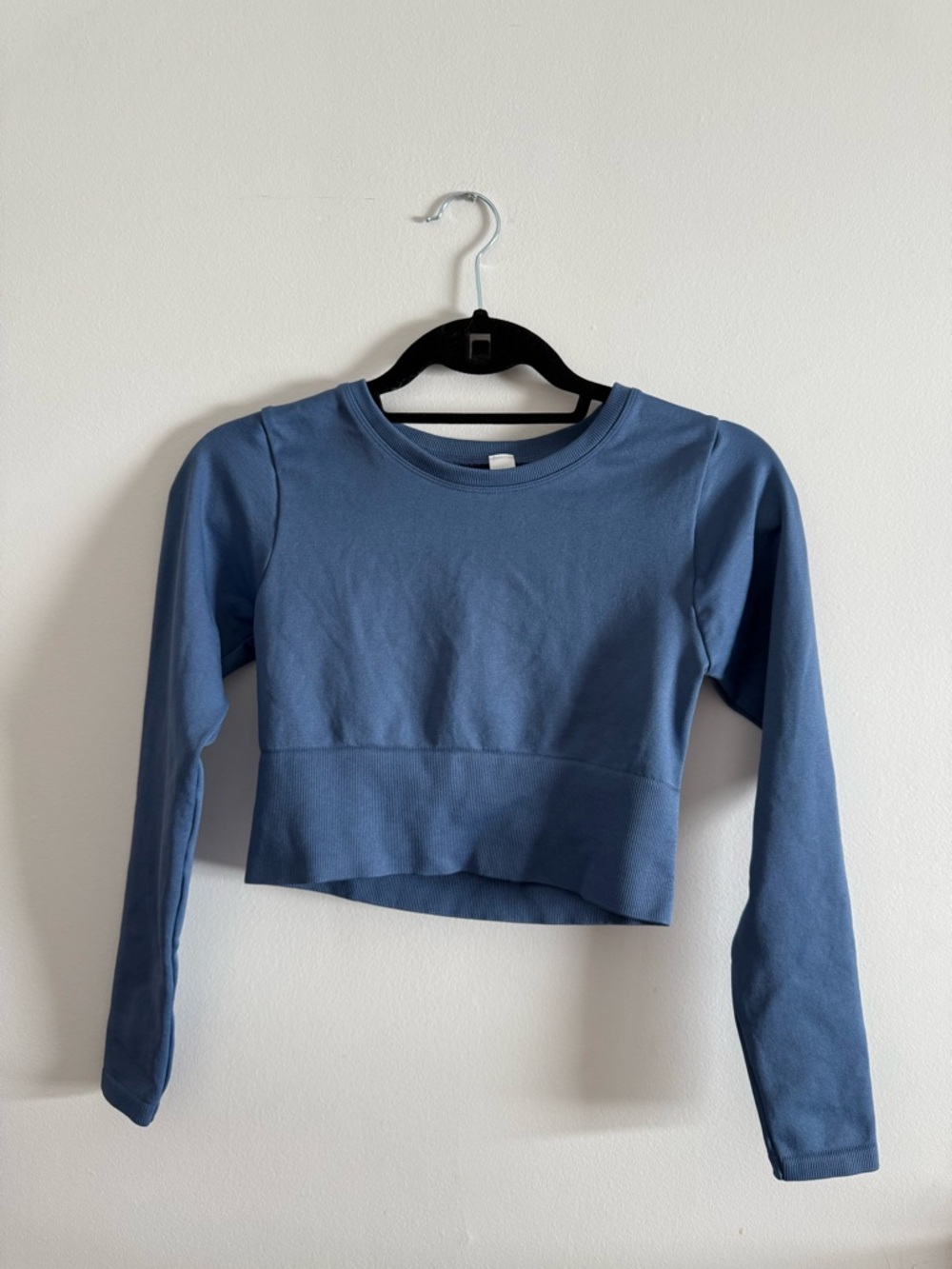 Offline by Aerie Cropped Long Sleeve Crewneck Top in a blue colour